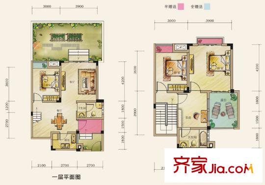 假日青城365宅院戶(hù)型圖六合院D1型 3室2廳2衛(wèi)1廚