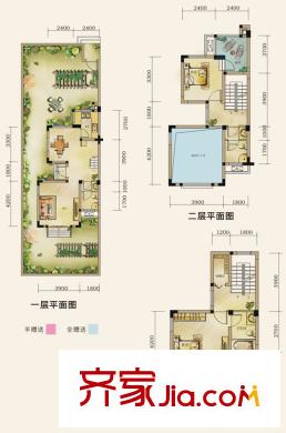 假日青城365宅院戶(hù)型圖疊拼F3型 2室2廳3衛(wèi)1廚