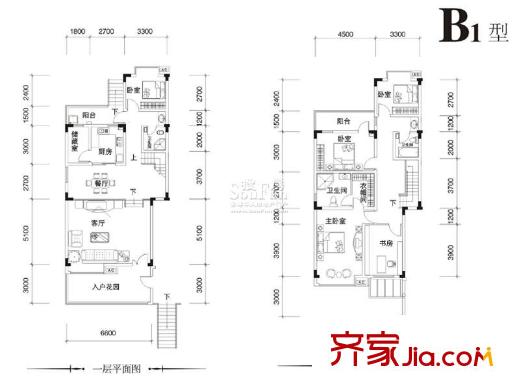 美泉纪户型图b1型 5室2厅3卫1厨