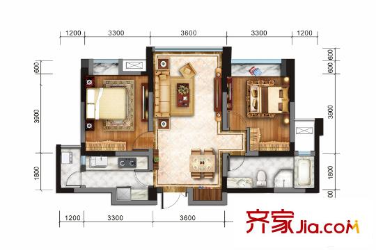 戛納灣金棕櫚二期4棟標準層T5-1A戶型 2室2廳1衛(wèi)1廚