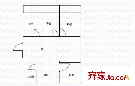 楊家山武警宿舍戶型圖3室2廳 戶型圖 3室2廳1衛(wèi)1廚