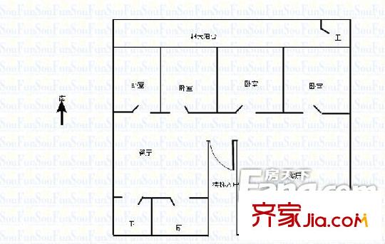 楊家山武警宿舍戶型圖4室2廳 戶型圖 4室2廳2衛(wèi)1廚