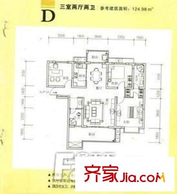 香樟鑫都戶型圖3室2廳 戶型圖 3室2廳2衛(wèi)1廚