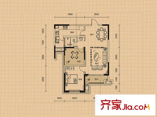 三一就此香寓B2戶型 2室2廳1衛(wèi)1廚