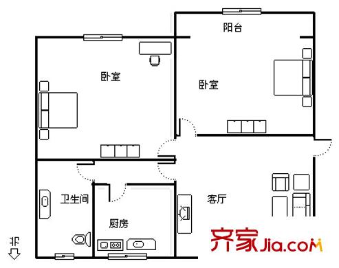 桔園小區(qū)戶型圖2室1廳 戶型圖 2室1廳1衛(wèi)1廚