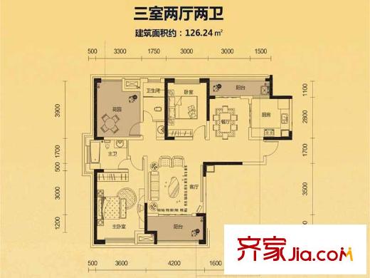 三一就此香寓15、17棟B1戶型 3室2廳2衛(wèi)1廚