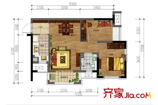 三一就此香寓26號棟A戶型 2室2廳1衛(wèi)1廚