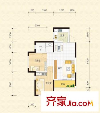 泊林晶城3棟C3a戶型 2室2廳1衛(wèi)1廚