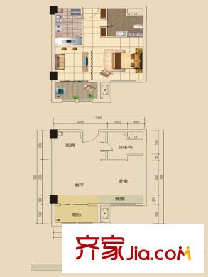 長沙奧林匹克花園F戶型 1室1廳1衛(wèi)1廚