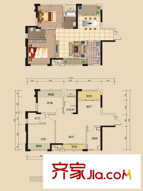 長沙奧林匹克花園c2戶型 2室2廳2衛(wèi)1廚