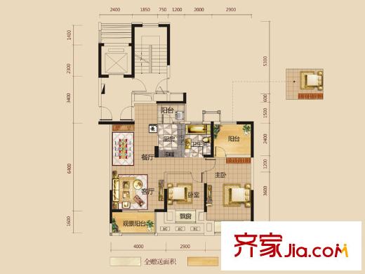 長沙奧林匹克花園B2戶型 2室2廳1衛(wèi)1廚