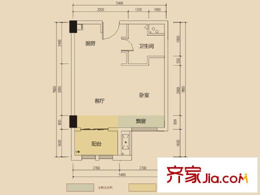 長沙奧林匹克花園7棟F戶型 1室1廳1衛(wèi)1廚