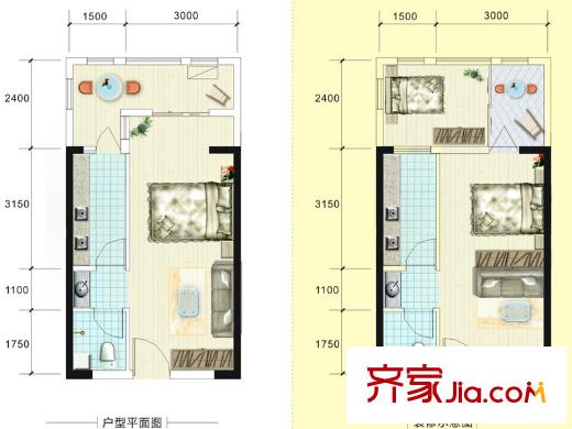 ID空間1號(hào)棟A1戶型 1室1廳1衛(wèi)1廚