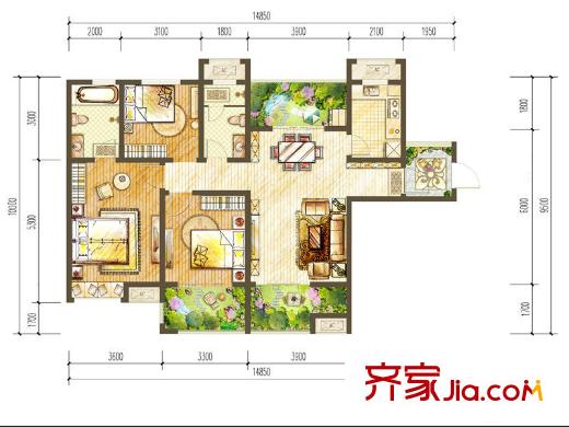 新華都長沙天地A戶型 3室2廳2衛(wèi)1廚
