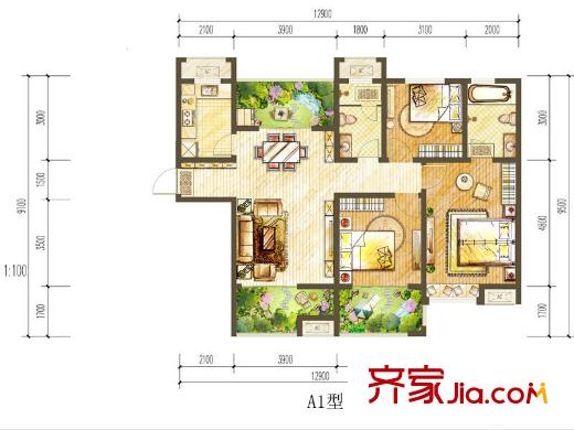 新華都長沙天地A1戶型 3室2廳2衛(wèi)1廚