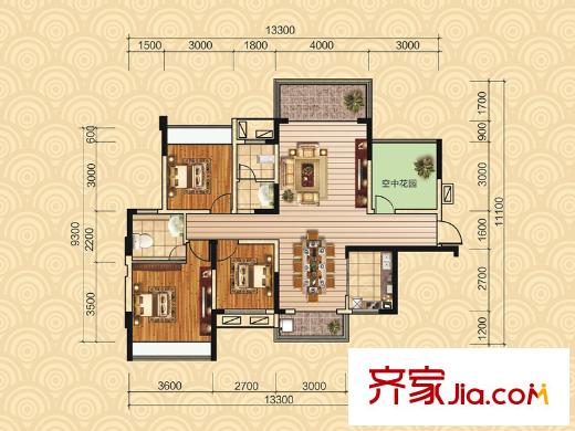 新里程瀟湘名城7棟0106戶型 3室2廳2衛(wèi)1廚