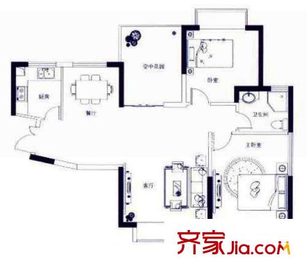 新城新世界二房戶(hù)型  2室2廳1衛(wèi)1廚