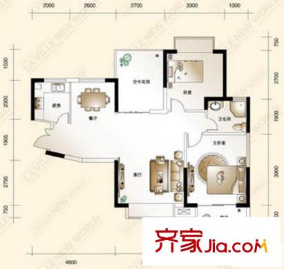 新城新世界A4戶(hù)型  2室2廳1衛(wèi)1廚