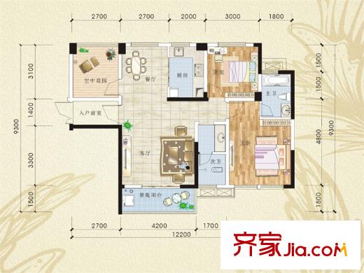 佳美紫郡1號(hào)棟A2戶型 3室2廳2衛(wèi)1廚