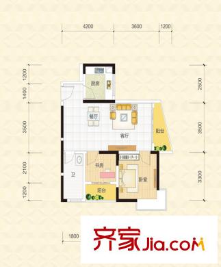 泊林晶城3棟C5a戶型 2室2廳1衛(wèi)1廚