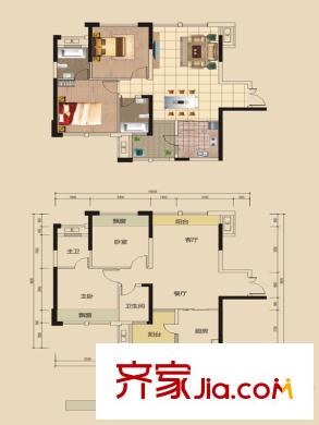 長沙奧林匹克花園G2戶型 2室2廳2衛(wèi)1廚