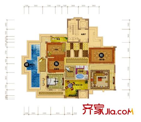長沙奧林匹克花園乾臺麒麟閣攬勝戶型平層圖上層 1室1廳1衛(wèi)