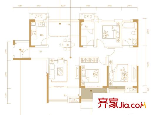 新華都長沙天地A'戶型 2室2廳2衛(wèi)1廚
