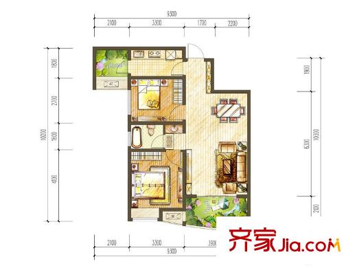 新華都長沙天地B戶型 2室2廳1衛(wèi)1廚