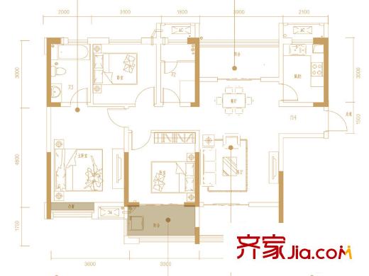新華都長沙天地A'1戶型 3室2廳2衛(wèi)1廚