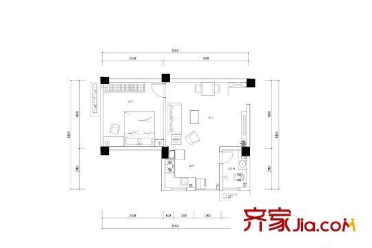 草莓街區(qū)一期C戶型 1室1廳1衛(wèi)1廚