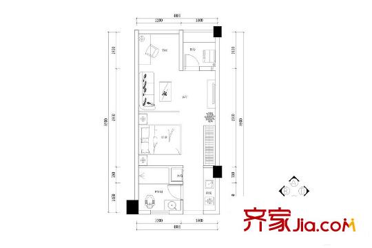 草莓街區(qū)一期B1戶型 1室1廳1衛(wèi)1廚