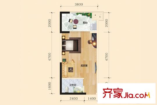 中欣楚天雅郡1號(hào)棟1-B戶型 1室1廳1衛(wèi)