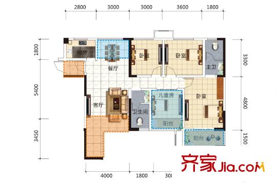 草莓街區(qū)二期C戶型  3室2廳2衛(wèi)1廚