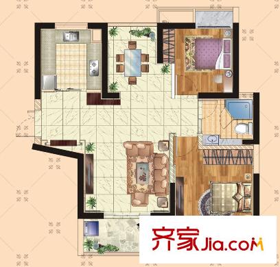 新城新世界A4戶(hù)型  2室2廳1衛(wèi)1廚