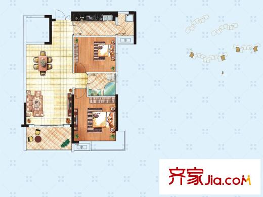 新城新世界三期A2戶(hù)型 2室2廳1衛(wèi)1廚