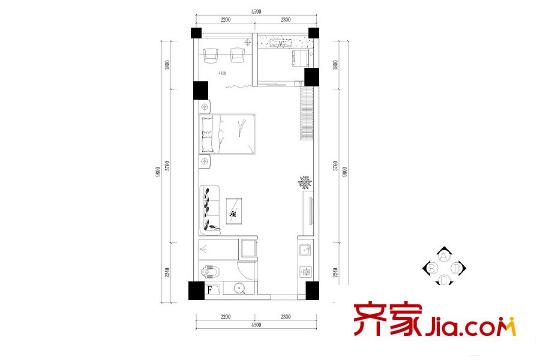 草莓街區(qū)一期E戶型 1室1廳1衛(wèi)1廚