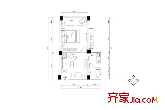草莓街區(qū)一期D戶型 1室1廳1衛(wèi)1廚