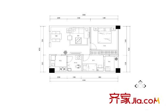 草莓街區(qū)一期F戶型 2室2廳1衛(wèi)1廚