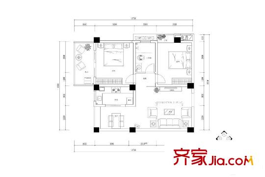 草莓街區(qū)一期G2戶型 2室2廳1衛(wèi)1廚