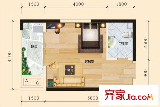 中欣楚天雅郡1號(hào)棟1-E戶型 1室1廳1衛(wèi)