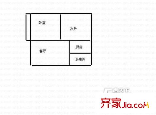 雨花亭服裝公司宿舍戶型圖2室1廳 戶型圖 2室1廳1衛(wèi)1廚