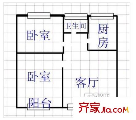 雨花亭服裝公司宿舍戶型圖2室1廳 戶型圖 2室1廳1衛(wèi)1廚