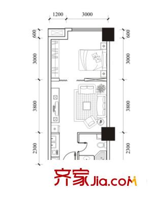 星隆國際廣場1號棟02戶型 1室1廳1衛(wèi)1廚