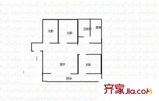 中國輕工設計研究院單位房戶型圖3室1廳  戶型圖 3室1廳1衛(wèi)1廚