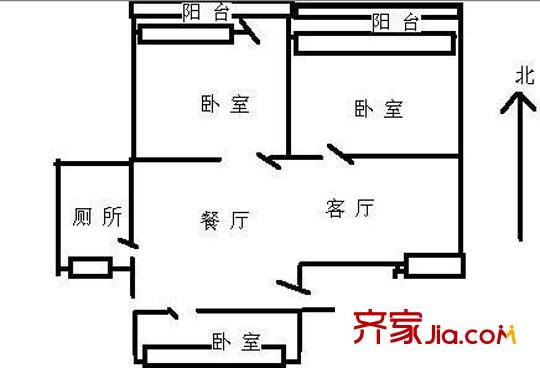 通程物流小區(qū)戶型圖3室2廳1衛(wèi)1廚  戶型圖 3室2廳1衛(wèi)1廚