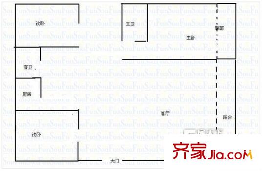 美麗星城戶型圖3室2廳 戶型圖 3室2廳2衛(wèi)1廚