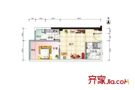 90公館1號(hào)棟03戶型 1室1廳1衛(wèi)1廚