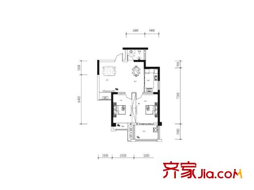 百納廣場3C-F戶型 2室1廳1衛(wèi)