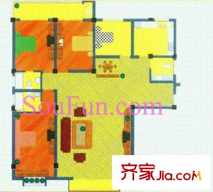 長沙新大新大廈戶型圖4室2廳 戶型圖 4室2廳2衛(wèi)1廚