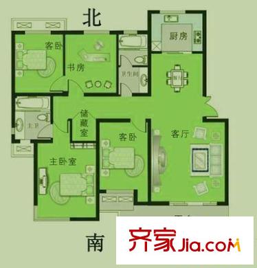 愛地林苑戶型圖三室兩廳一廚兩衛(wèi)  3室2廳2衛(wèi)1廚